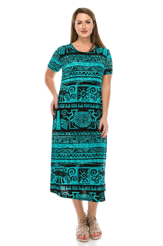 Plus Size Stretchy Plus Size Long Dress Short Sleeve - 7002BN-SXP1-W901