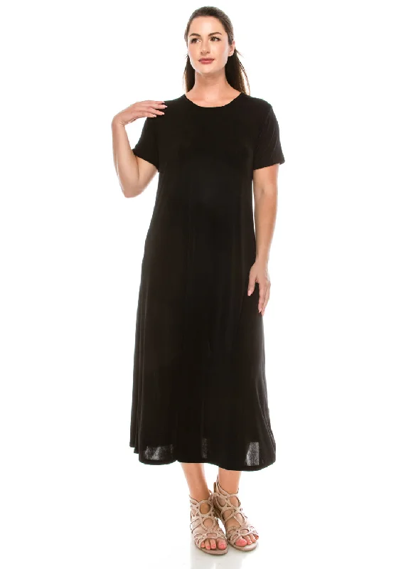 Plus Size Stretchy Long Dress Short Sleeve- 70002BN-SXS1