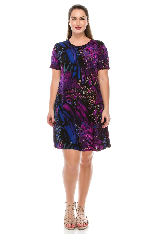 Plus Size Missy Print  Short Sleeve Dress- 7004BN-SXP1-W207