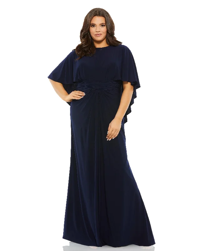 Mac Duggal 67929 Fabulouss Plus Size Long Cape Sleeve Dress