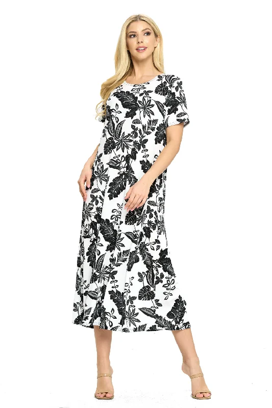 Plus Size Print  Long Dress Short Sleeve - 7002BN-SXP1-W324