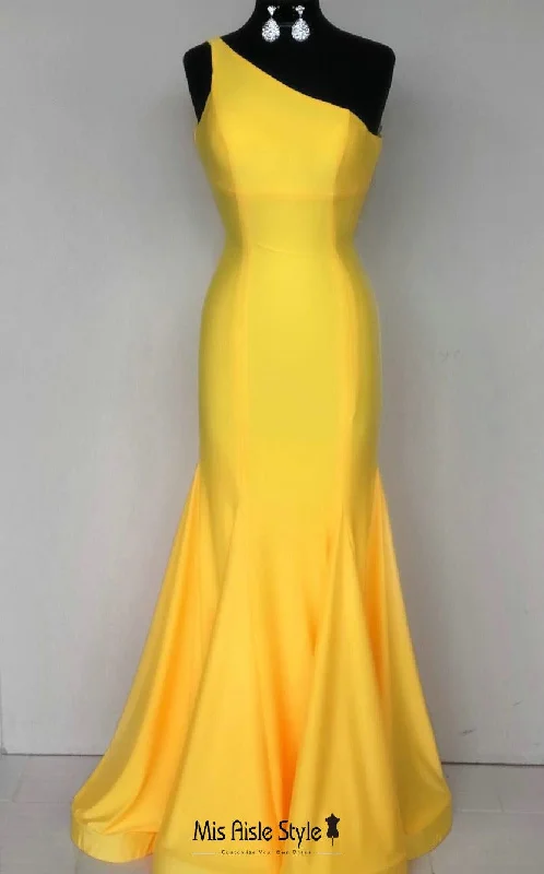 Fit Tight One Shoulder Yellow Prom Dress