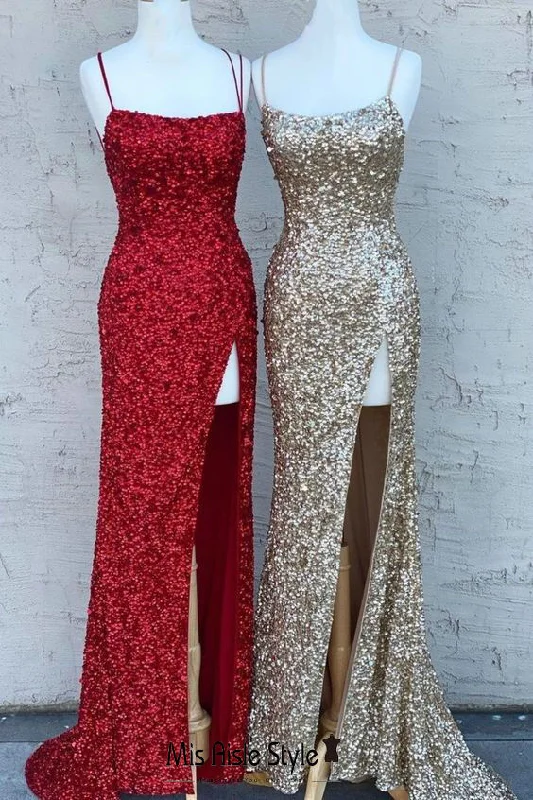 Square Neckline Burgundy Sequins Tight Prom Dress