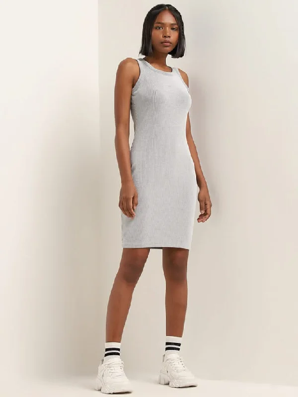 Studiofit Black & White Ribbed Bodycon Cotton Dress