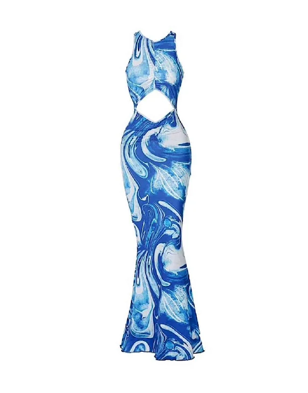 Tie Dye Cut Out Bodycon Long Dress