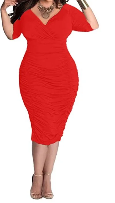 V Neck Wrap Bodycon Dress